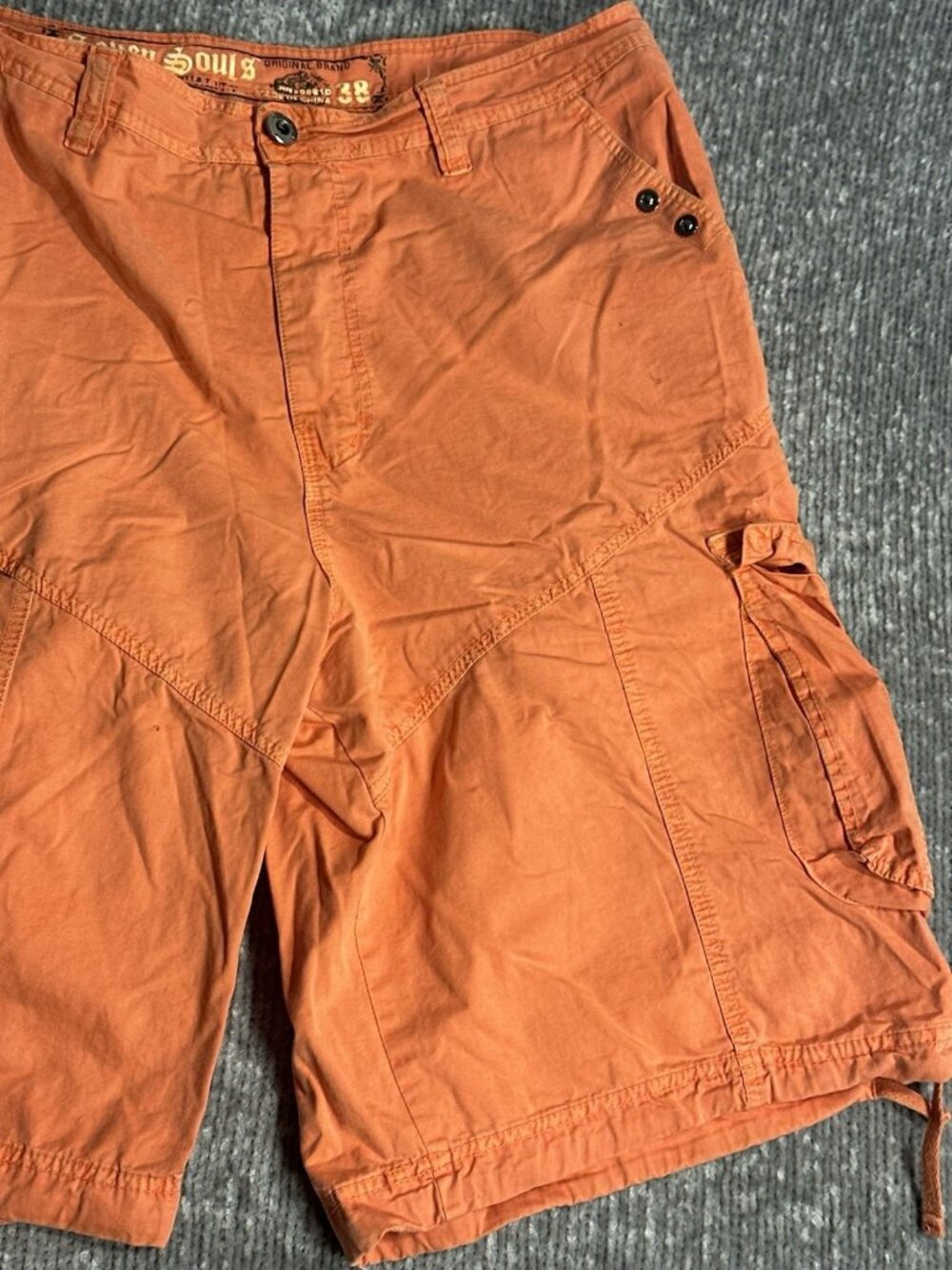 Vintage Y2K Seven Souls Cargo Utility Shorts Orange Multi Pockets Size 38 - Picture 5 of 12
